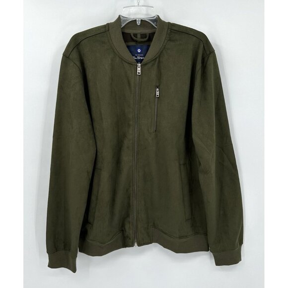 BEN SHERMAN bomber jacket coat faux suede casual zip up olive green XL - Picture 2 of 8